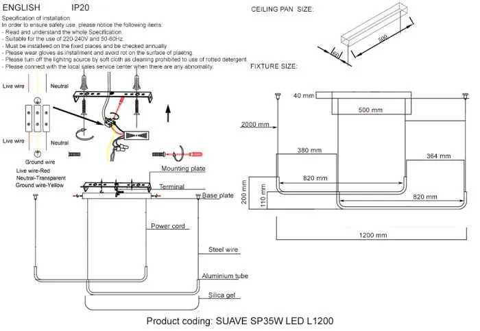 Светильник подвесной Crystal Lux SUAVE SP35W LED L1200 BLACK | Дом Декора